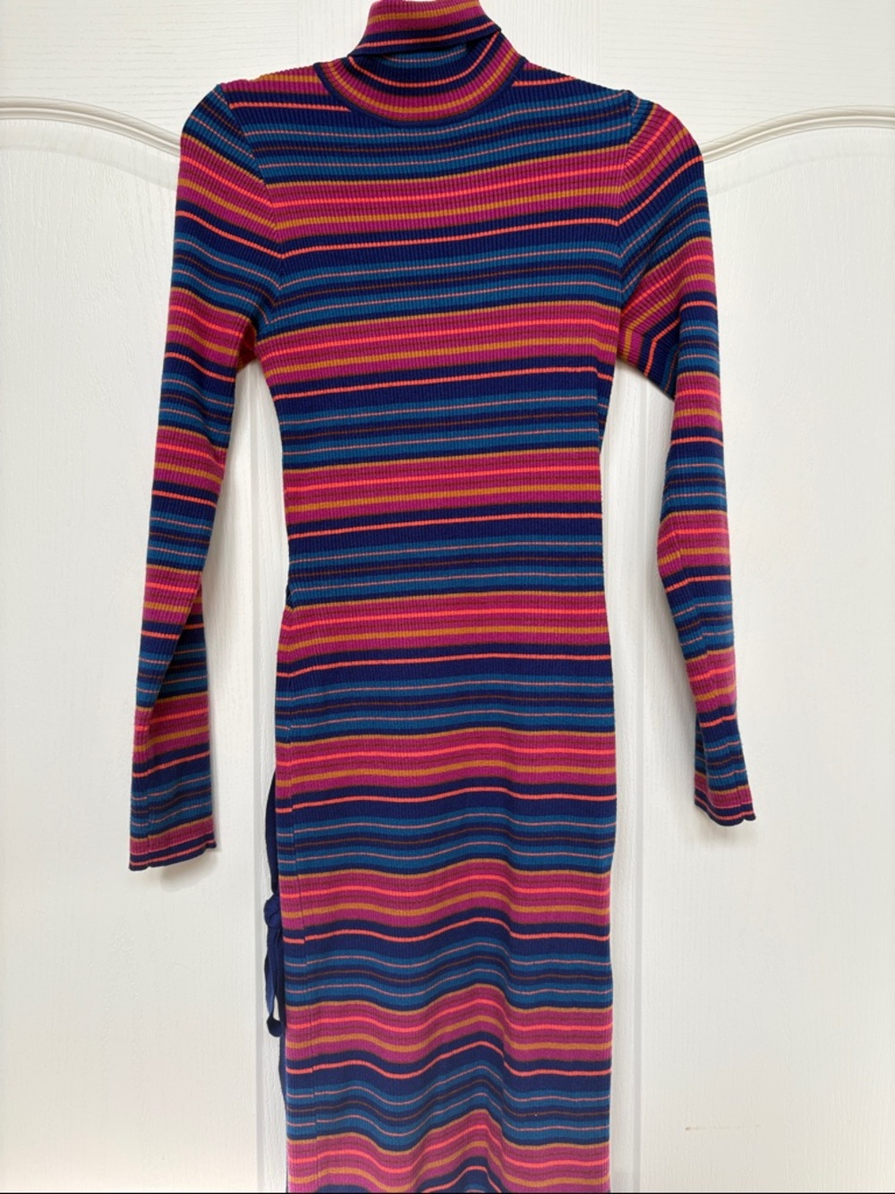 Flying Tomato Striped Turtleneck Long Sleeve Dress in Navy & Pink